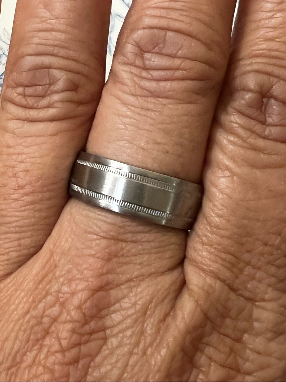 Mens Ring Size 10 Stainless Steel Brushed Band Dual Milgrain Edge Detail #1003